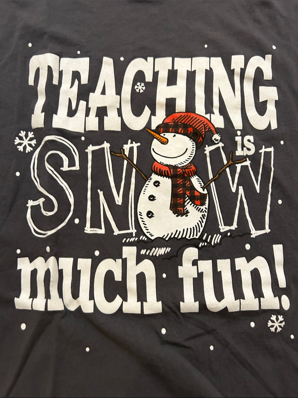 Hanes Black Tee with White Snowman Graphic and Red Accents